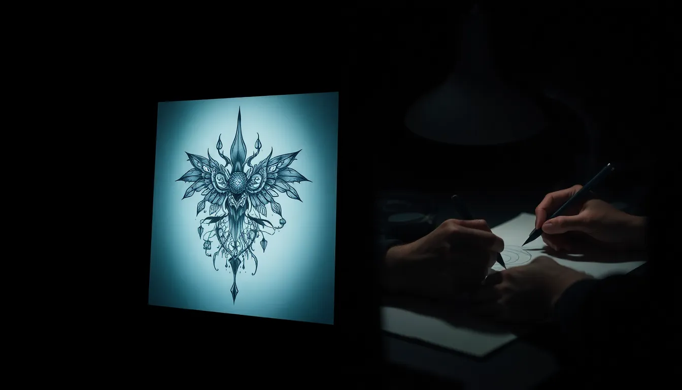 AI tattoo design on screen vs traditional tattoo artist sketching β comparison