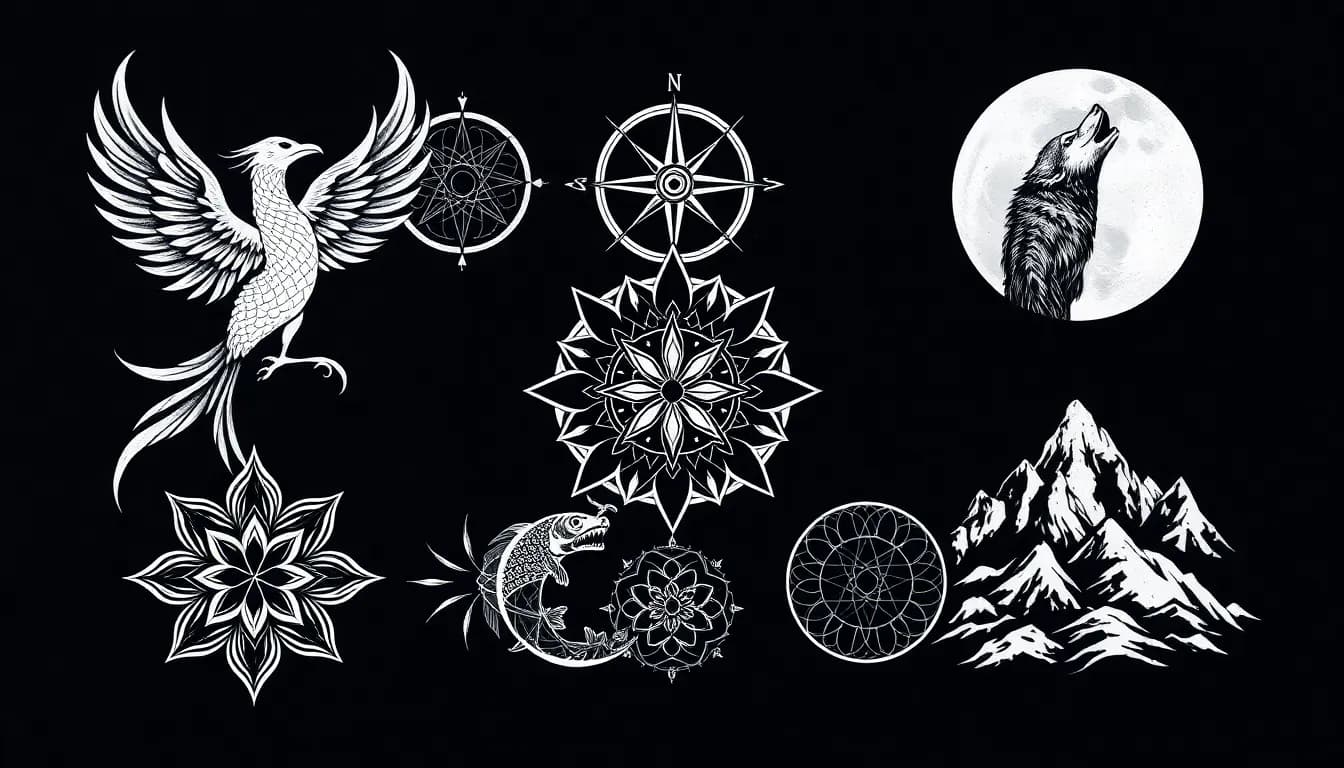 Meaningful tattoo symbols β phoenix lotus compass koi mountain hourglass infinity designs